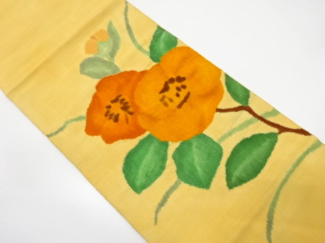 手織り紬　花模様織り出し名古屋帯